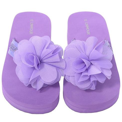 L'Amour Purple Sequin Strap Flower Flip Flop Sandals Little Girls 11-4 - SophiasStyle.com